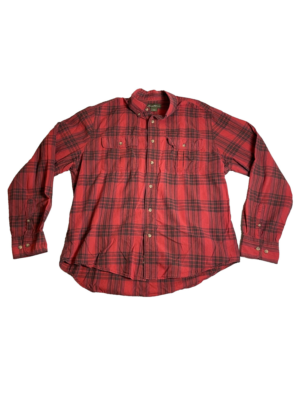 Eddie Bauer Flannel Button Down Mens XL Classic Red Plaid Spring Layer Outdoor